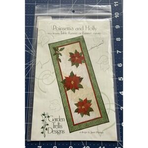 Poinsettia And Holly Table Runner Or Banner Pattern by Garden Trellis Designs